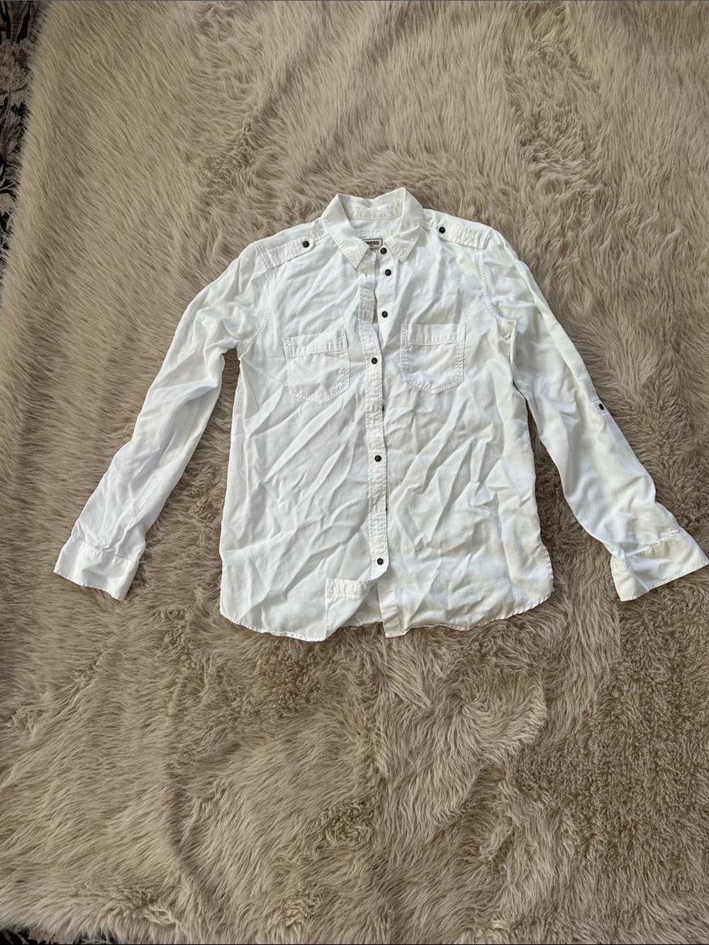 Women’s White Casual Button-Down Shirt - Long Sleeve - Express Boyfriend